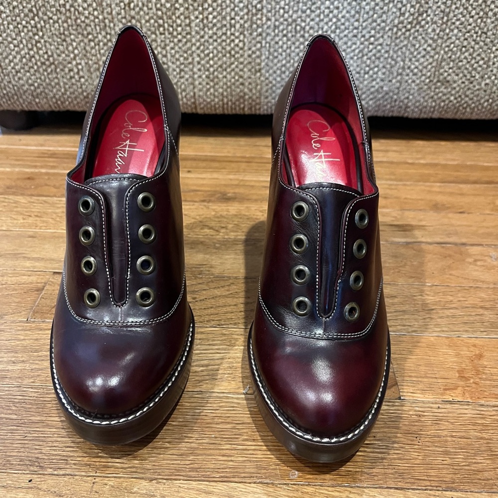 COLE HAAN X NIKE AIR Women's Platform Burgundy Ankle Shoes With Heel Size 7 1/2B